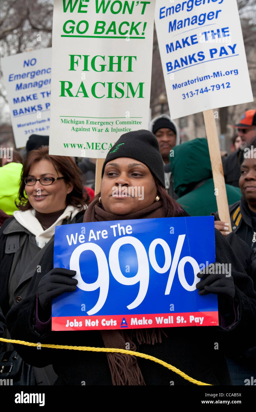 Detroit, Michigan - Des centaines de personnes ont manifesté pour l'emploi, la paix et la justice sur la maison de Martin Luther King Jr. Banque D'Images