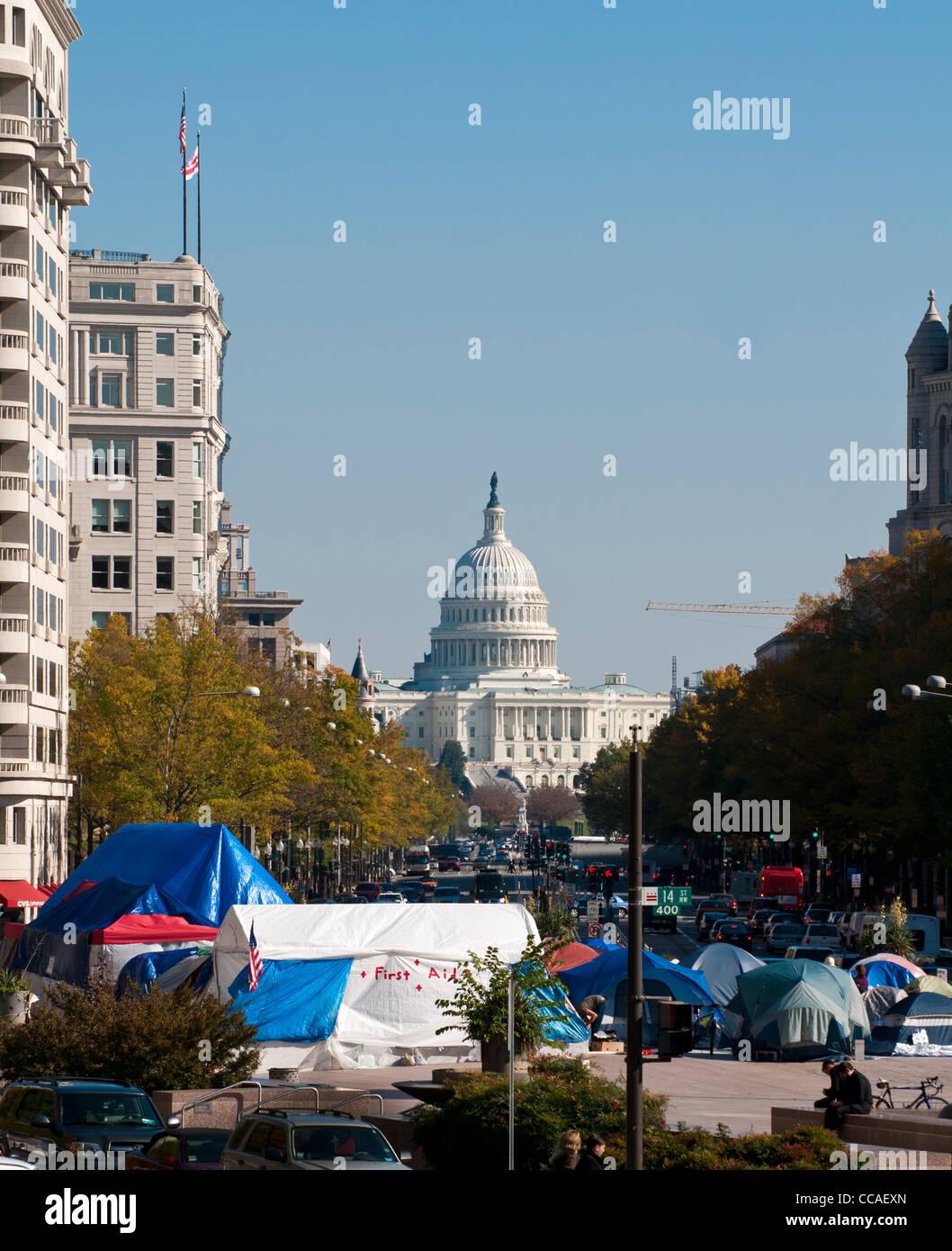 Les manifestants occupent DC du camping près de la Maison Blanche Banque D'Images