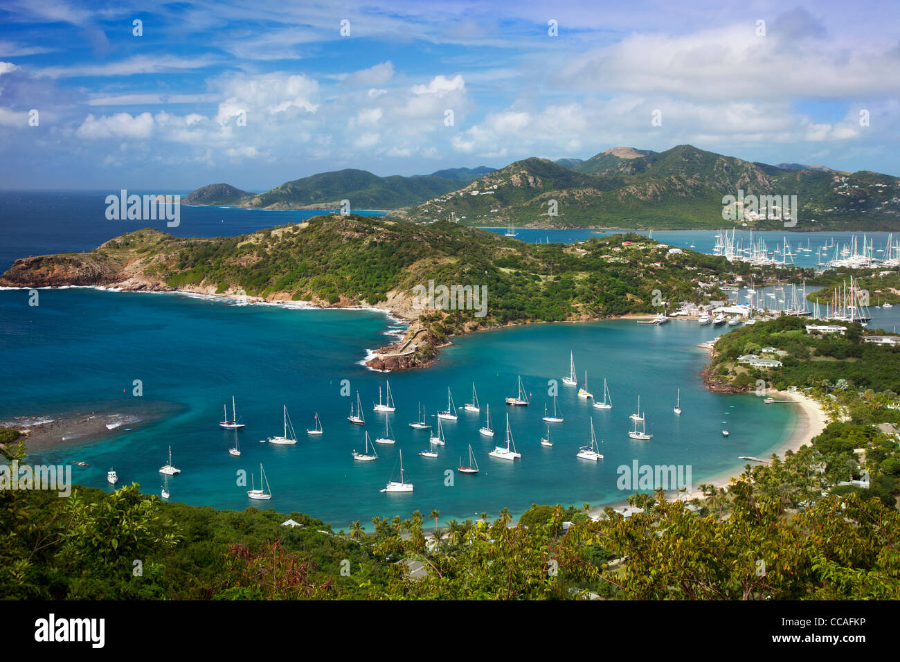 Lookout vue de Shirley Heights sur l'amiral Nelson, chantiers navals, Antigua, Iles sous le vent, West Indies Banque D'Images