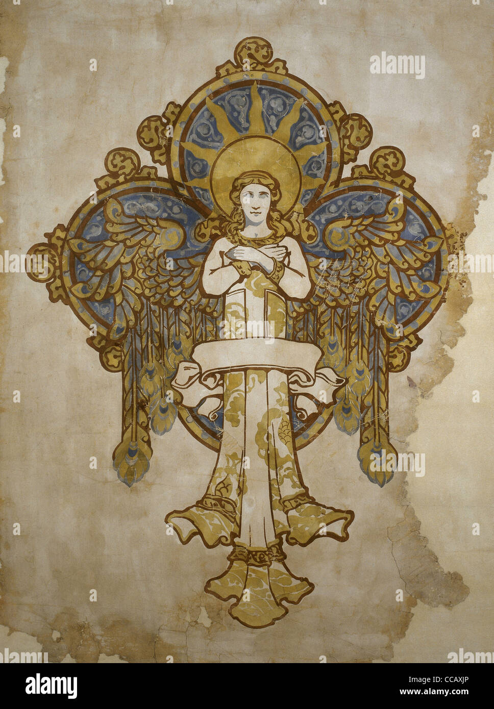 Croquis original représentant un ange, pour la décoration de l'Université pontificale Comillas. Comillas. La Cantabrie. L'Espagne. Banque D'Images