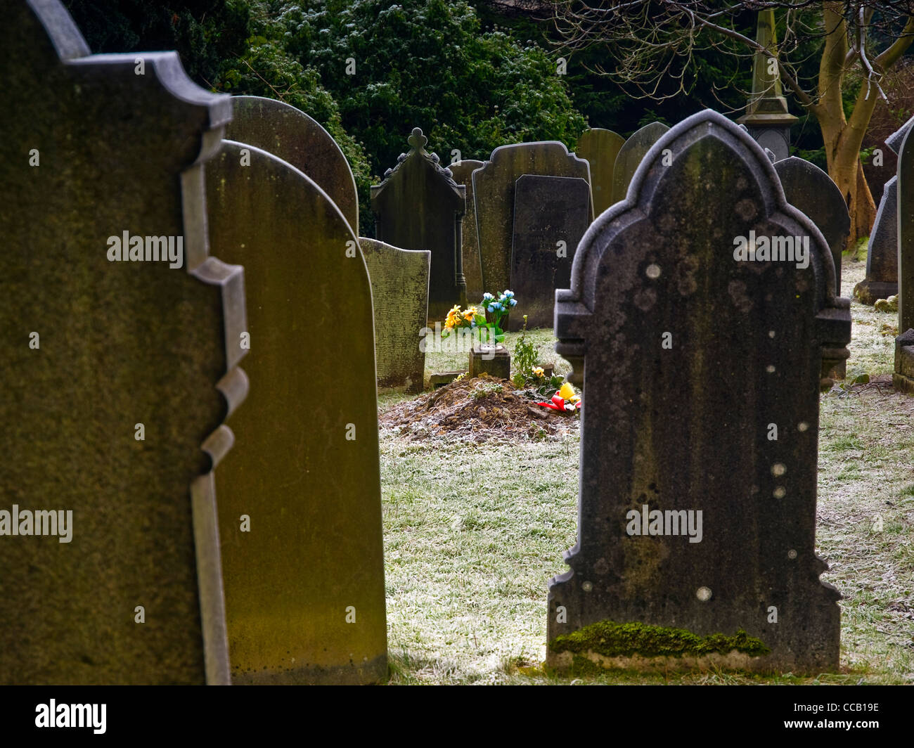 Nouvelle tombe avec des fleurs fraîches, Castleton , Derbyshire Banque D'Images