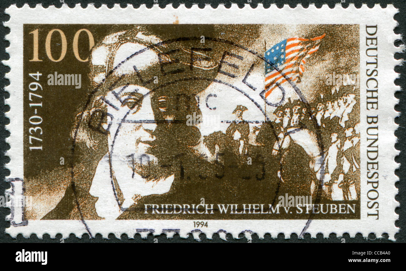 Allemagne - circa 1994 : timbre imprimé dans l'Allemagne, montre le baron Friedrich Wilhelm Von Steuben, vers 1994 Banque D'Images