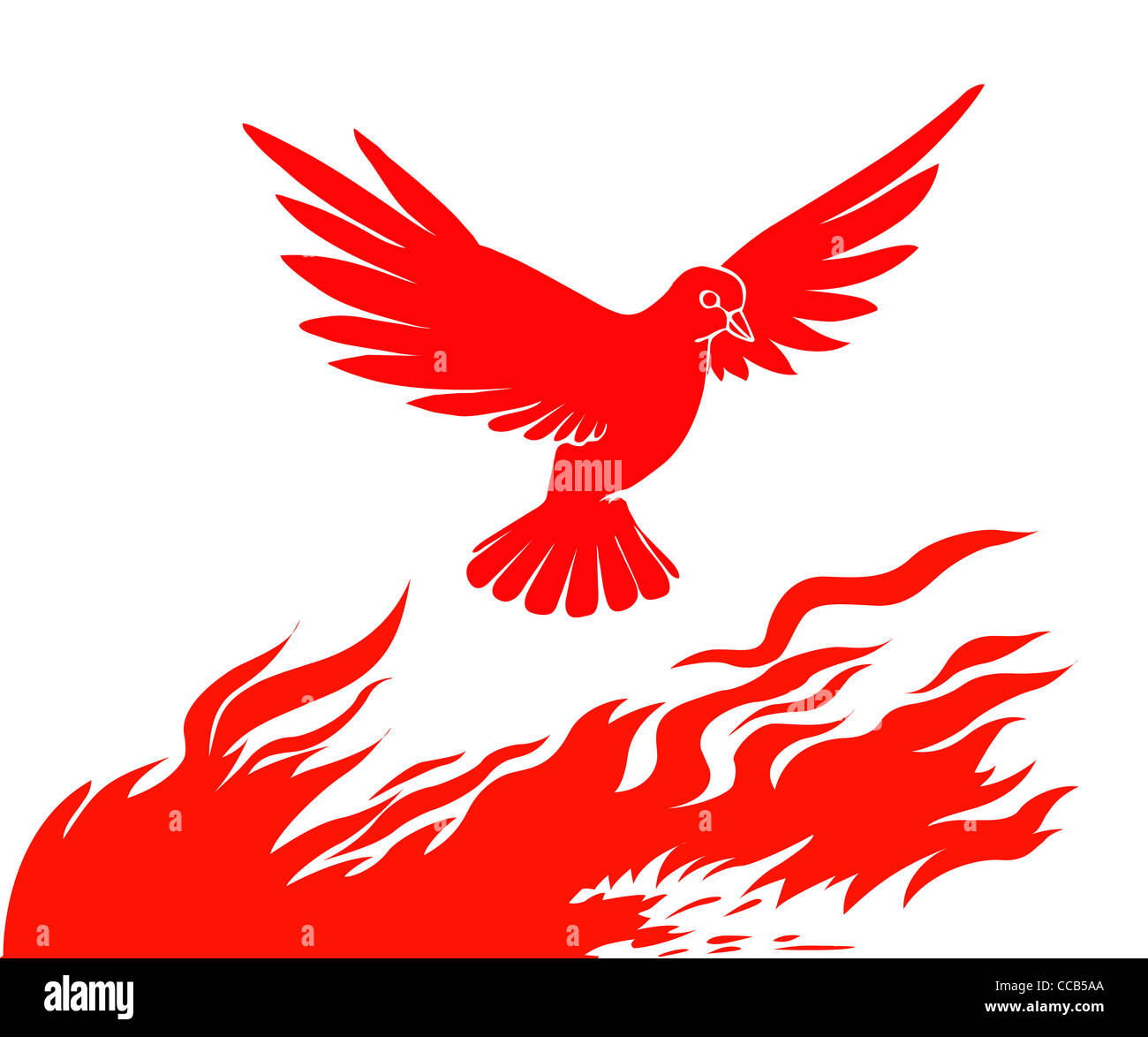 Vector silhouette de l'oiseau en feu sur fond blanc Banque D'Images