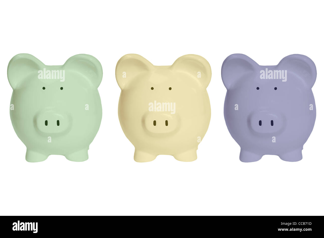 Detailansicht von drei bunten Sparschweinen | photo de détail trois tirelires de couleur Banque D'Images