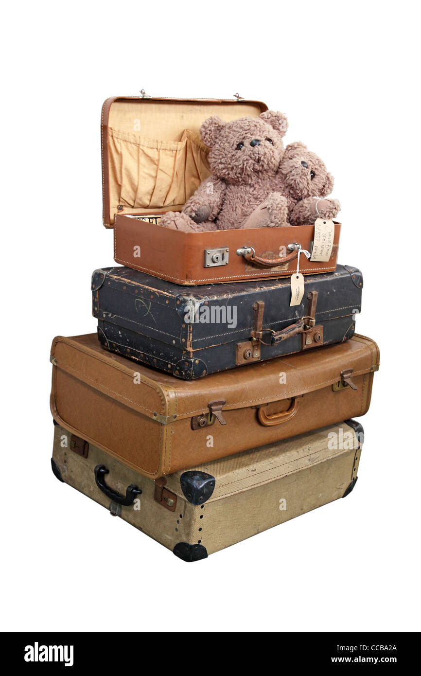 Sacs bagages valises rétro sac brun antique de l'aéroport à l'étranger réservation d'embarquement fort business car cas départ douane hand hand Banque D'Images