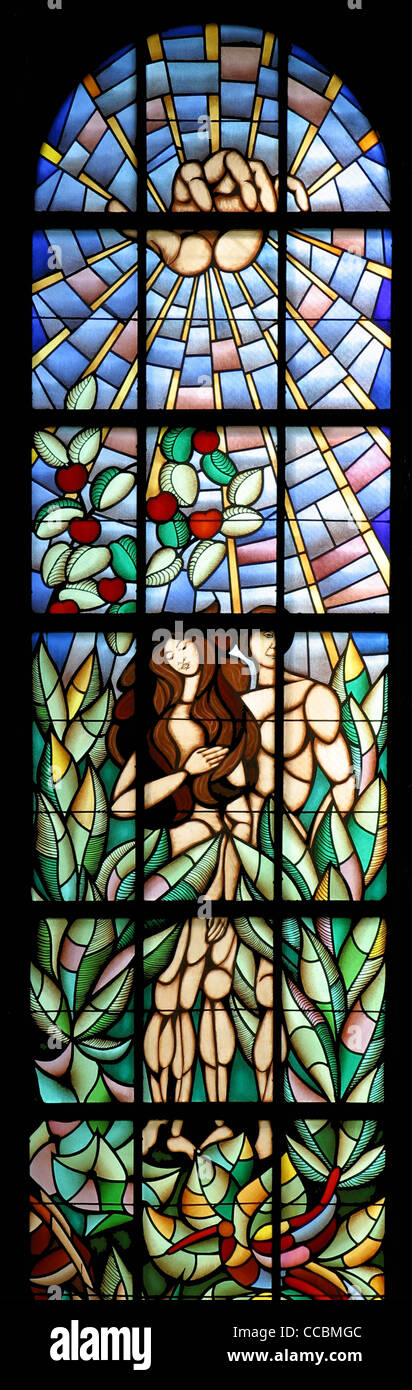 Dieu créant la terre, Adam et Eve Banque D'Images