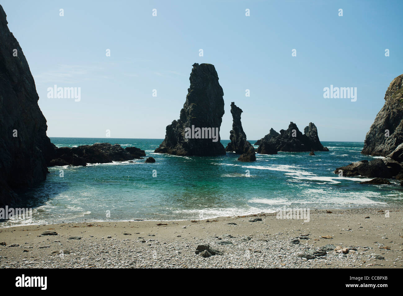 Les aiguilles de Port Coton (aiguilles de Port Coton), Belle-île-en-Mer, Morbihan, Bretagne, France Banque D'Images