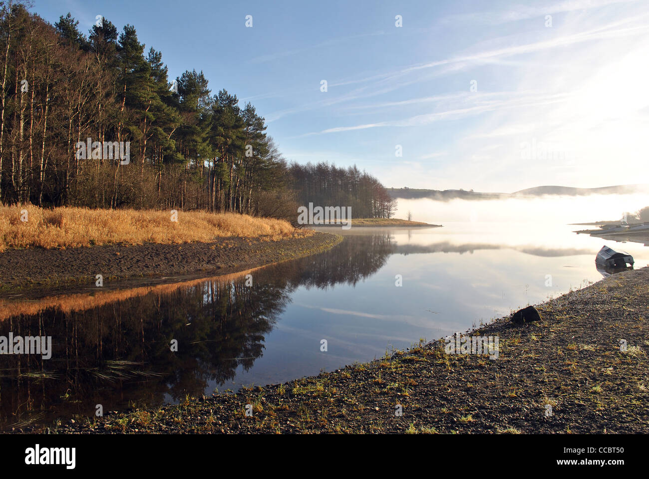 Brume matinale sur un lac à Wicklow Irlande Banque D'Images