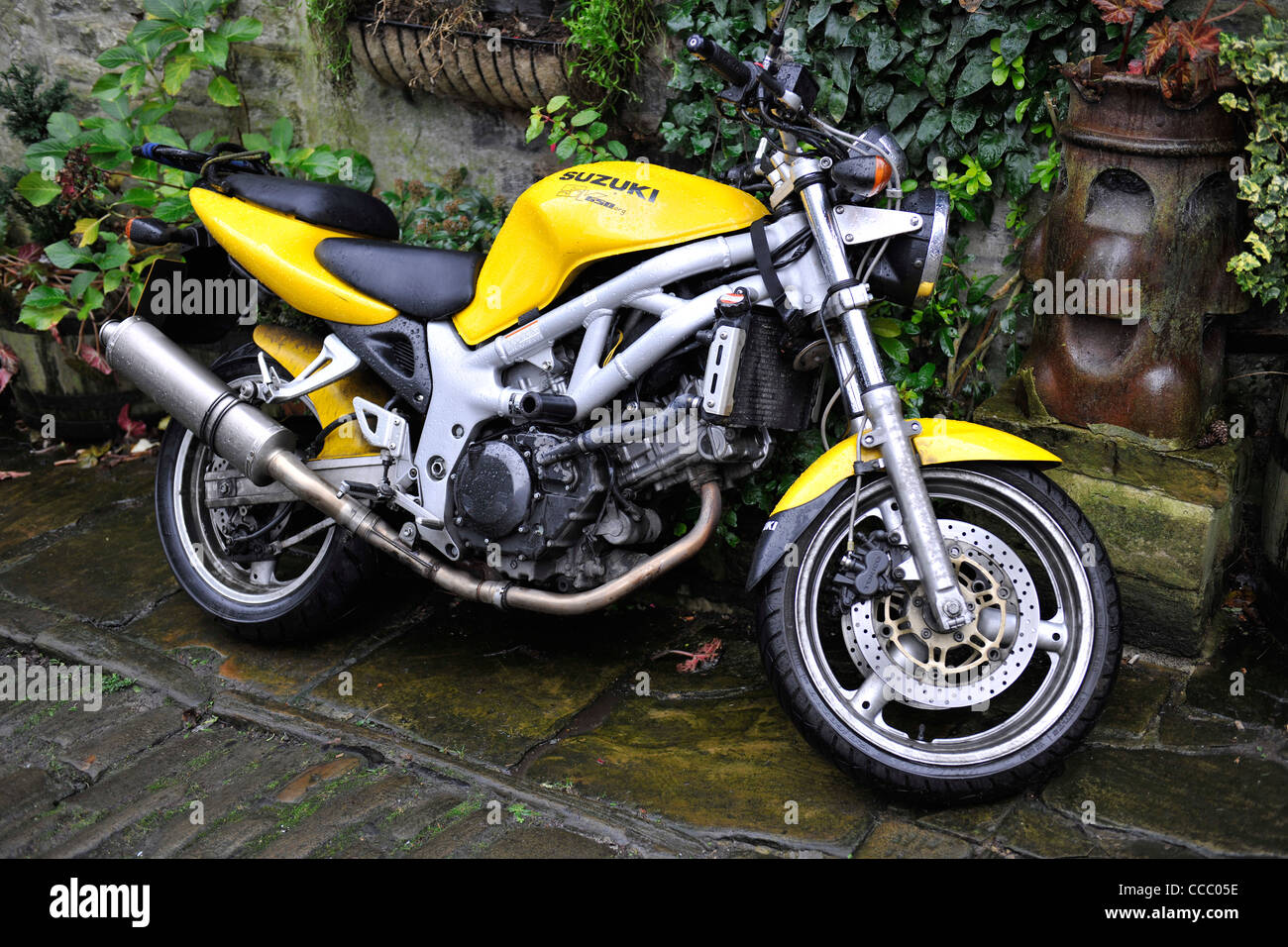 Moto Suzuki SV 650 jaune Banque D'Images