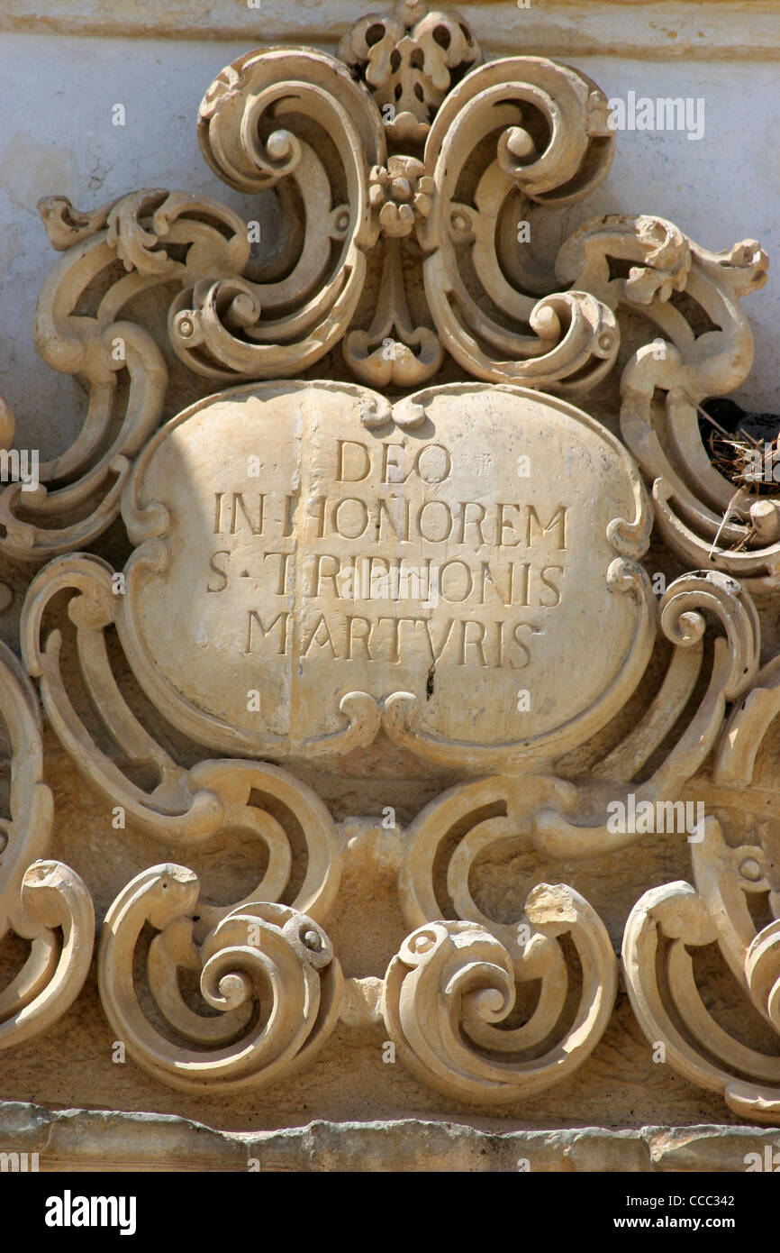 Détail de l'église San Trifone dans Salandra Square, Salandra Nardò, carrés, la péninsule Salentine, Pouilles, Italie Banque D'Images