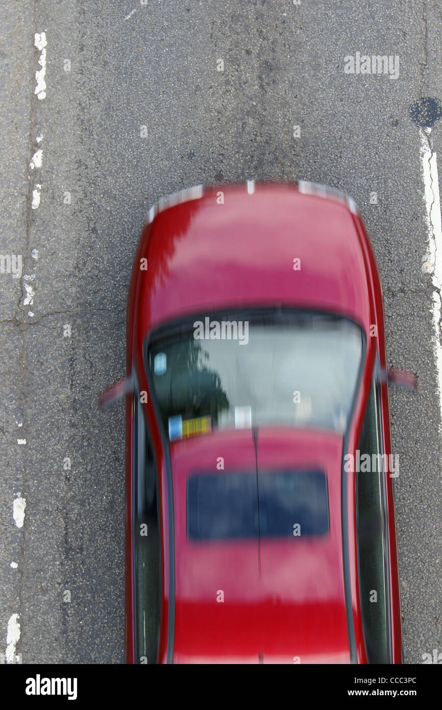 Déménagement voiture rouge, vus du dessus Banque D'Images