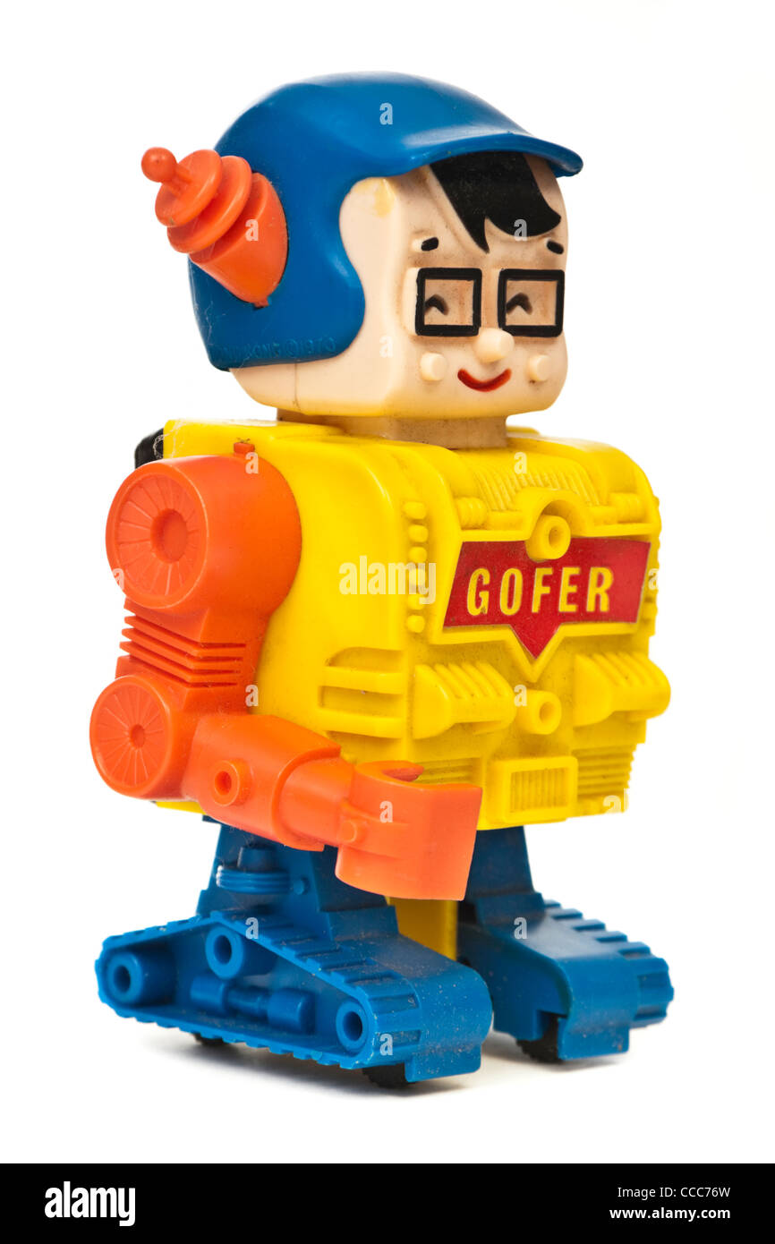 'Gofer' - Rare vintage des années 1970 'Ding-a-Lings' par le robot jouet en plastique Topper Toy Company (USA) Banque D'Images