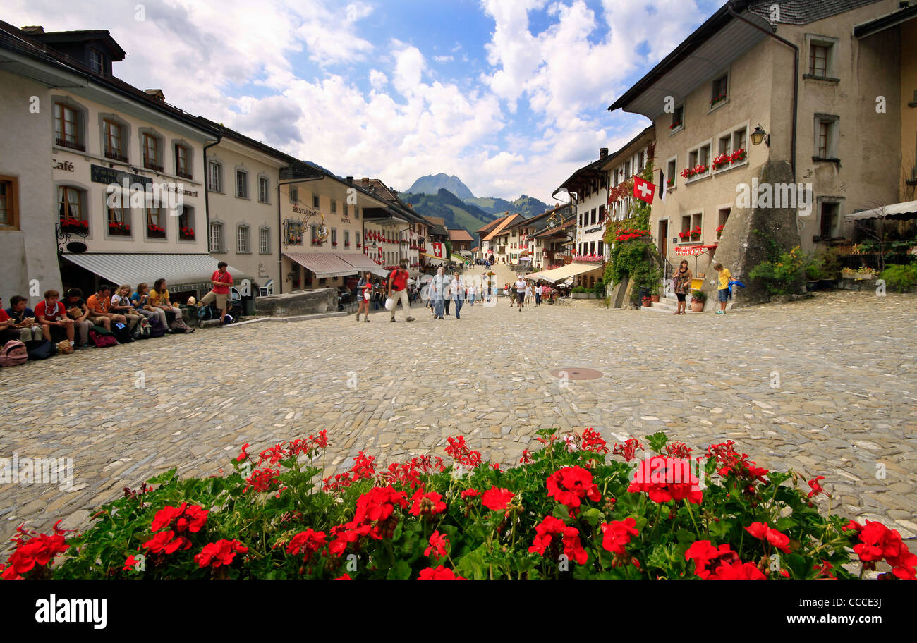 Le village de gruyère en Suisse Banque D'Images