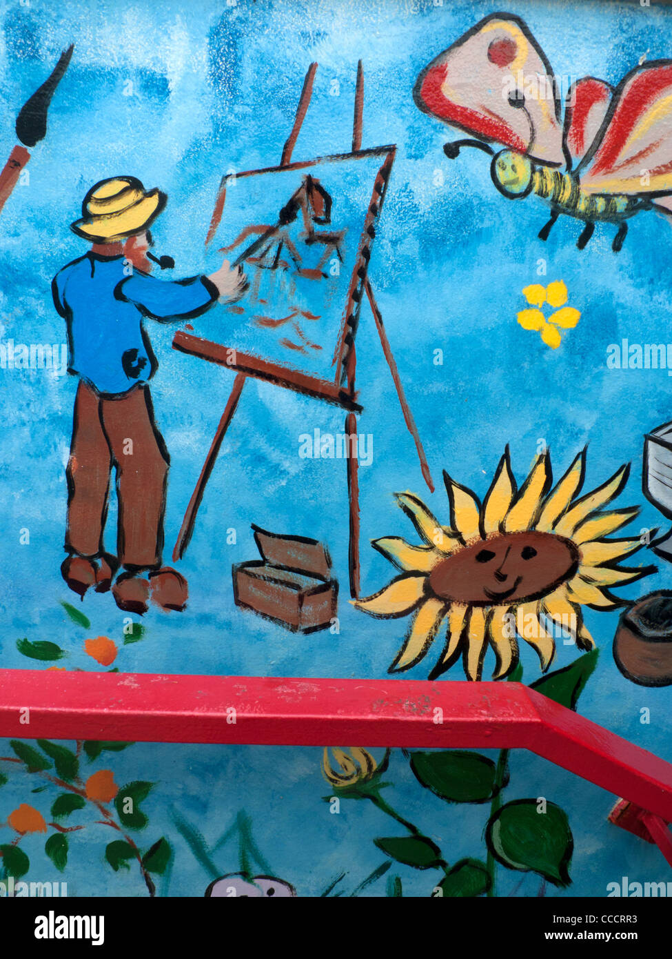 Murale sur le thème de Van Gogh un passage inférieur à Auvers-sur-Oise (commune au nord de Paris où l'artiste vivait), France Banque D'Images