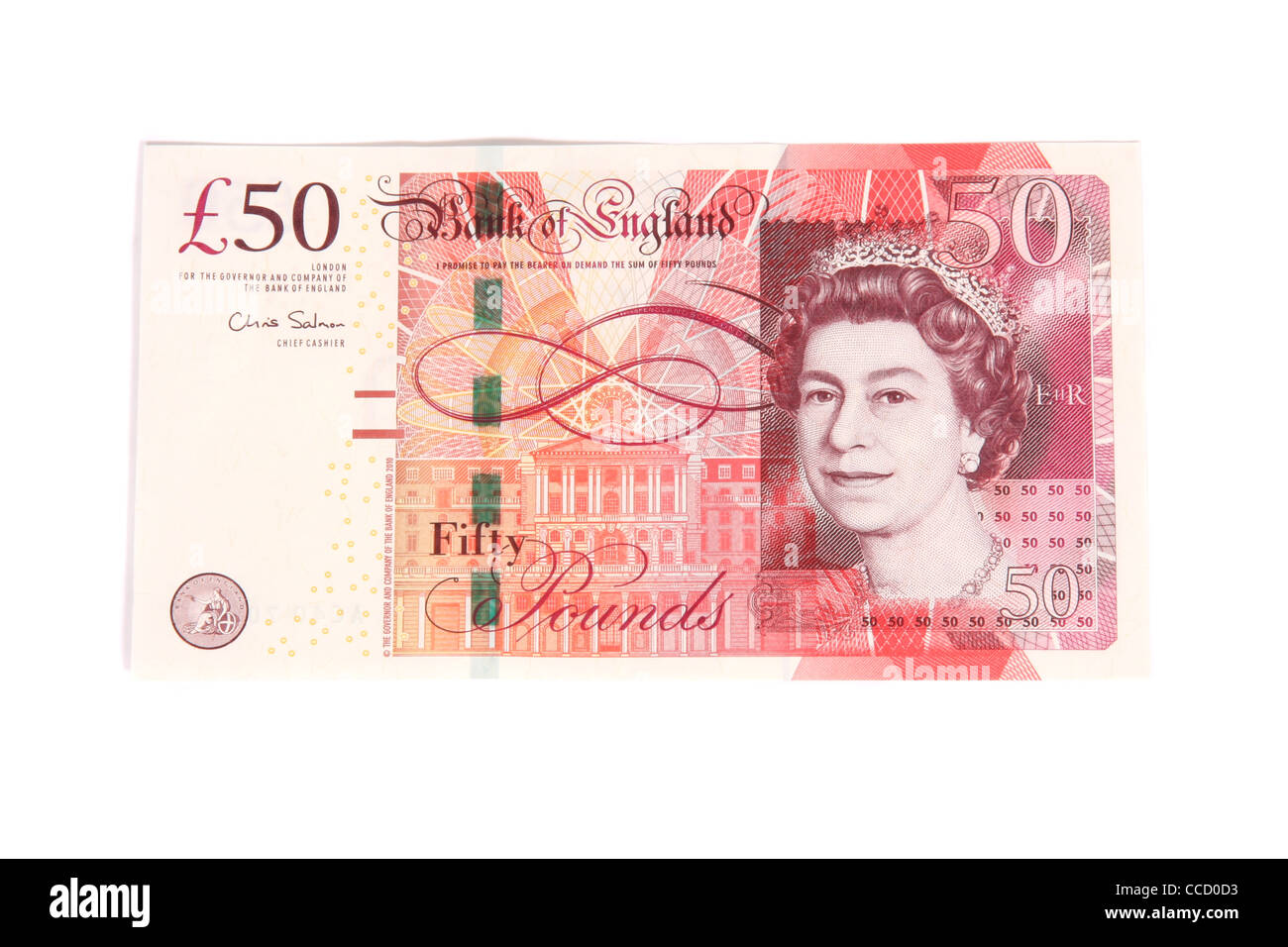 L'avant d'une cinquantaine de livres anglais bank note. Banque D'Images