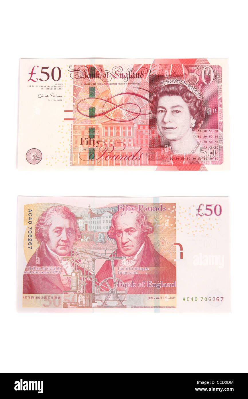 L'avant et l'arrière d'un cinquante livres English bank note. Banque D'Images