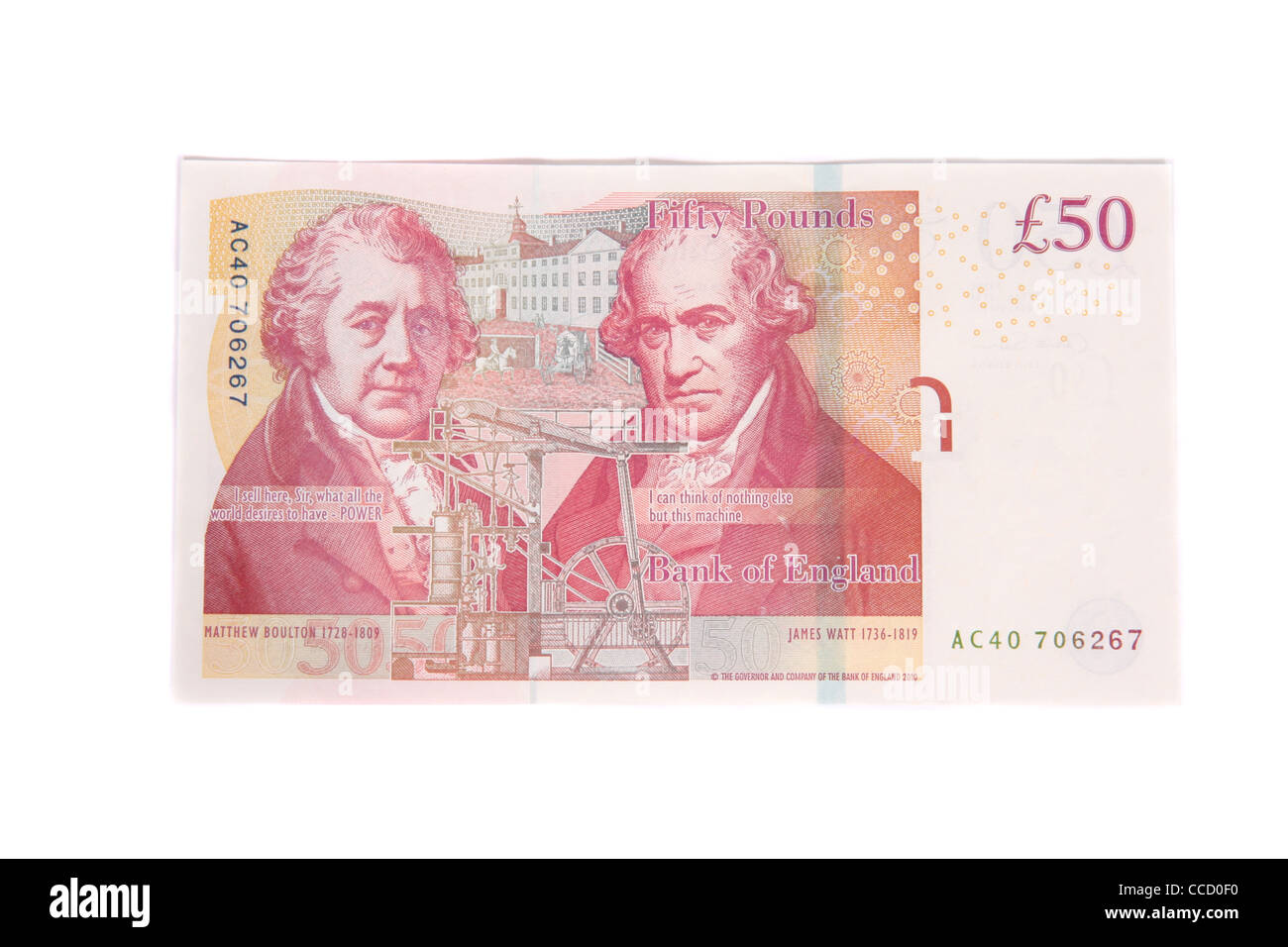 L'arrière d'un cinquante livres English bank note. Banque D'Images