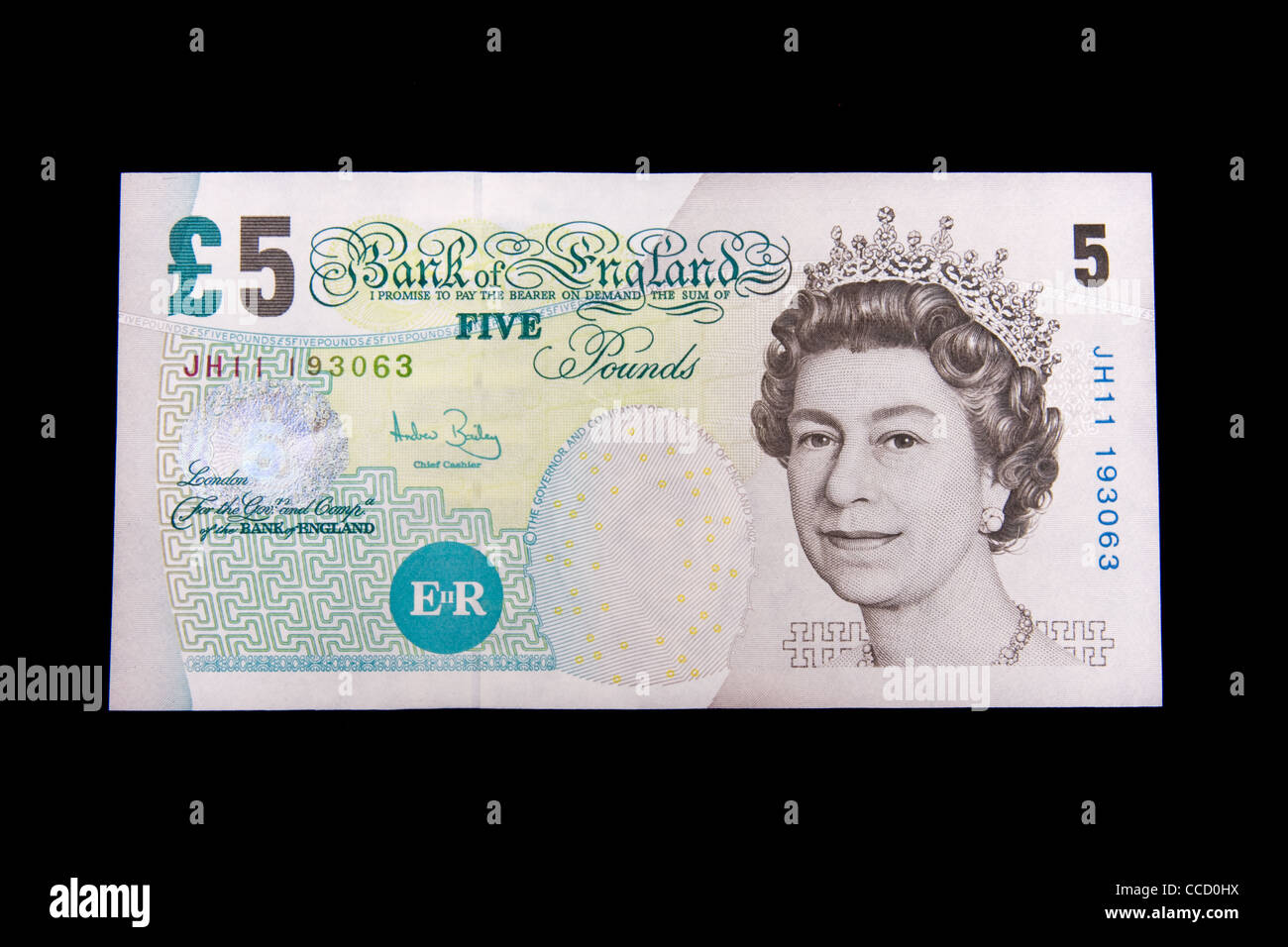 L'avant d'un anglais moderne note cinq livres. Banque D'Images