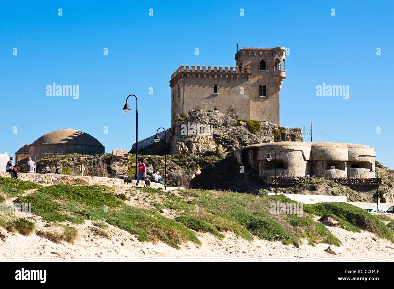 Tour de guet à Tarifa, le point le plus au sud de l'Europe continentale, Costa de la Luz, Cadix, Andalousie, espagne. Banque D'Images
