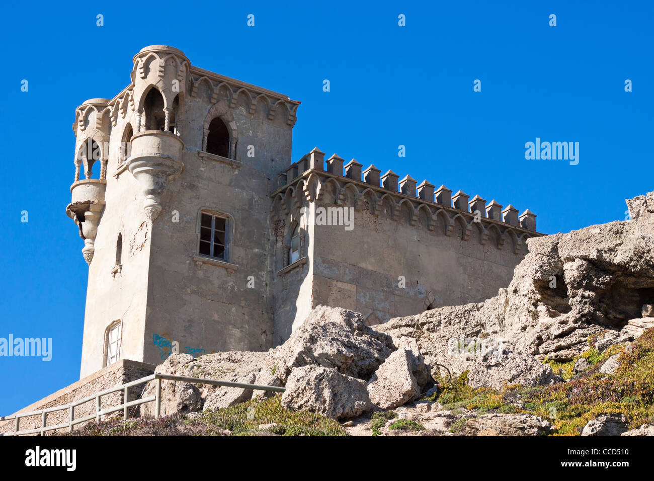 Tour de guet à Tarifa, le point le plus au sud de l'Europe continentale, Costa de la Luz, Cadix, Andalousie, espagne. Banque D'Images