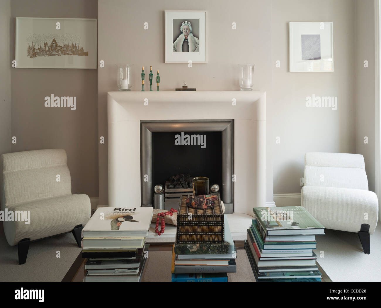 Maison privée, Westarchitecture, centre de Londres, 2008 Deuxième étage salon cheminée Banque D'Images