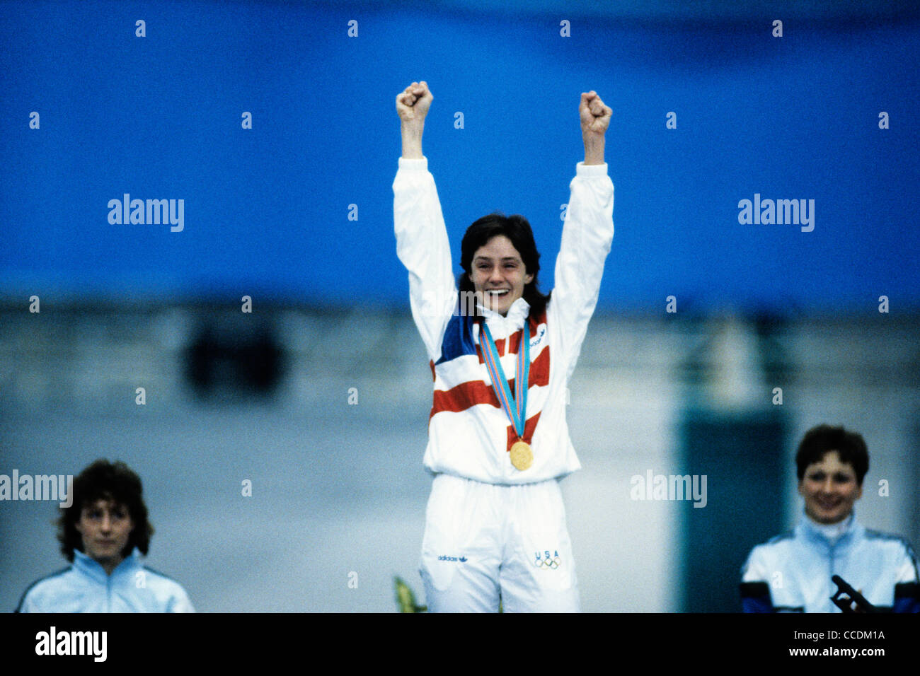 Bonnie BLAIR USA médaillé d'or aux 500m aux Jeux Olympiques d'hiver 1988 Banque D'Images