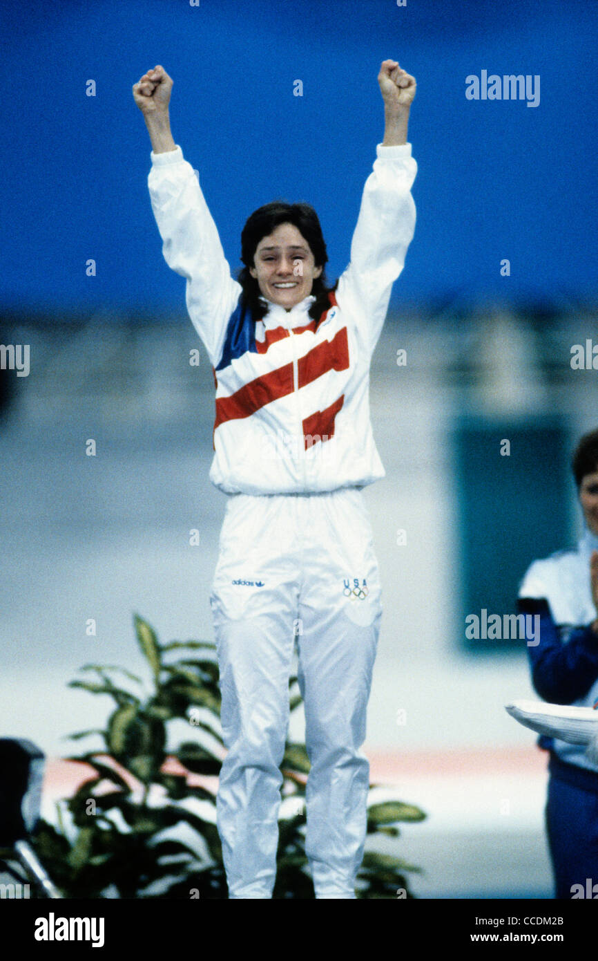 Bonnie BLAIR USA médaillé d'or aux 500m aux Jeux Olympiques d'hiver 1988 Banque D'Images