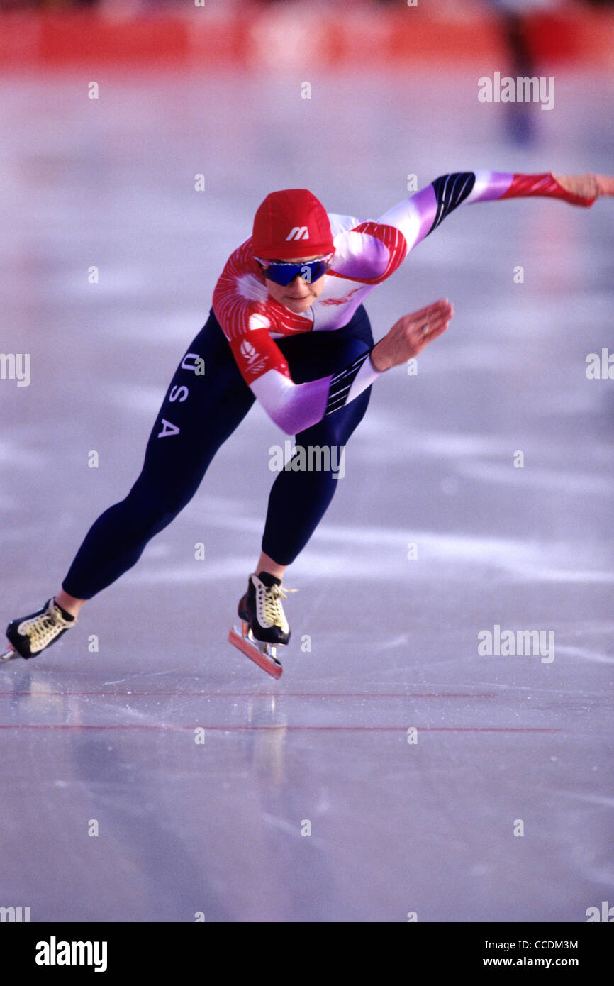 Bonnie BLAIR USA 1992 Jeux Olympiques d'Albertville en France Banque D'Images