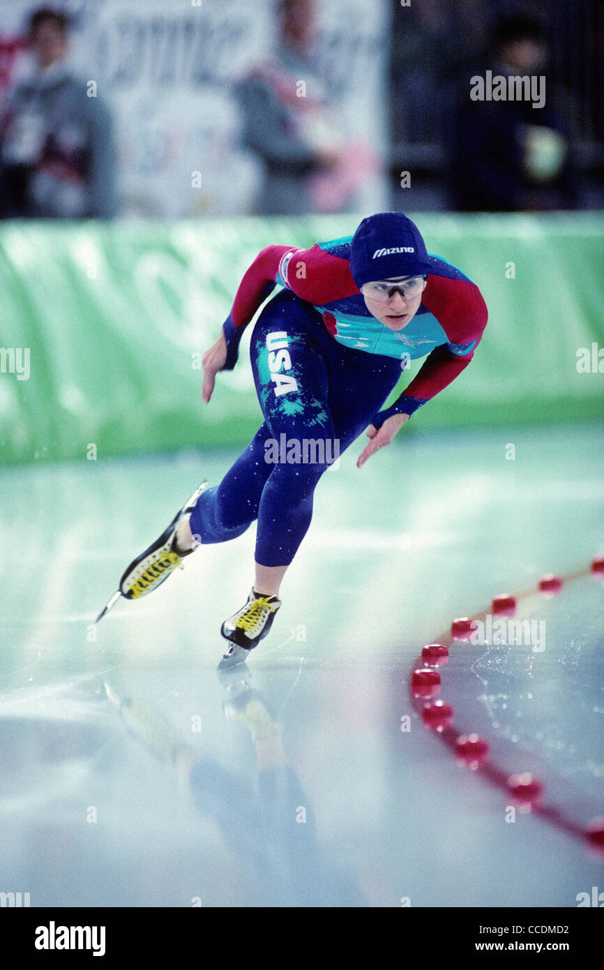 Bonnie BLAIR USA en compétition aux Jeux Olympiques d'hiver de 1994, Lillehammer, Norvège. Banque D'Images