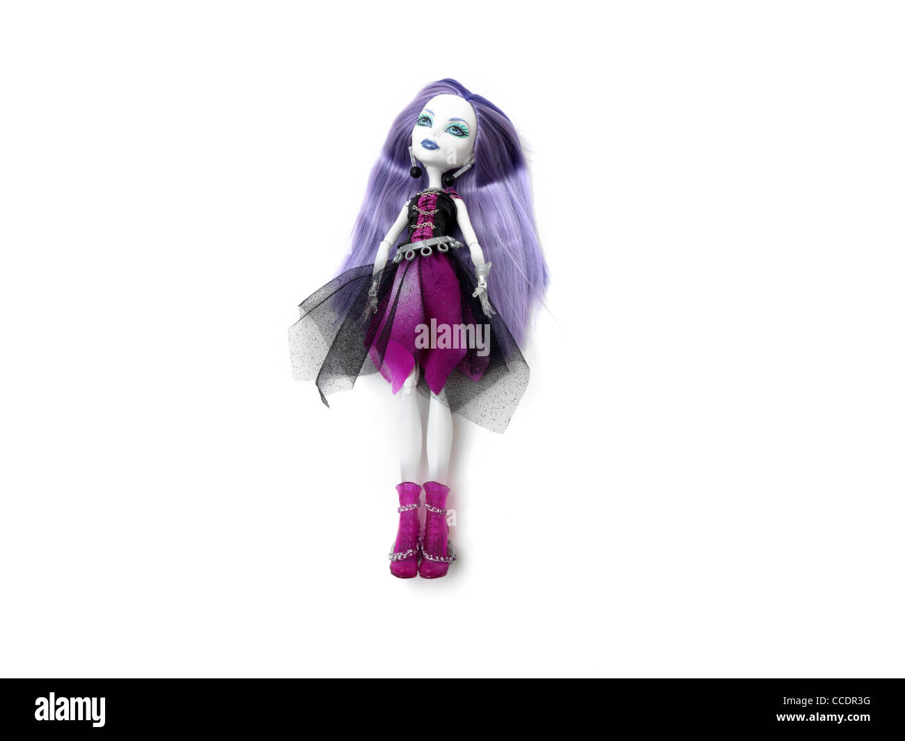 Poupée Monster High Spectra Vondergeist Fille d'un Ghost avec cheveux violet et blanc et transparent de la Peau Mains Banque D'Images