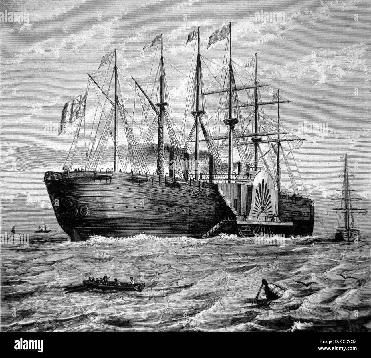 SS Great Eastern Ocean Liner, Paddle Steamer, Steamship ou Ship. Illustration ancienne ou gravure Banque D'Images