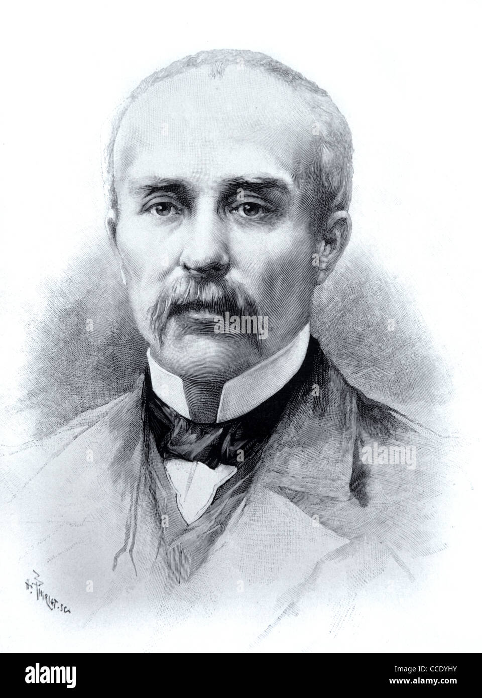 Portrait de Georges Benjamin Clemenceau (1841-1929) journaliste et homme d'État français. Premier ministre de France 1906-09 et 1917-20. Illustration ancienne ou gravure Banque D'Images