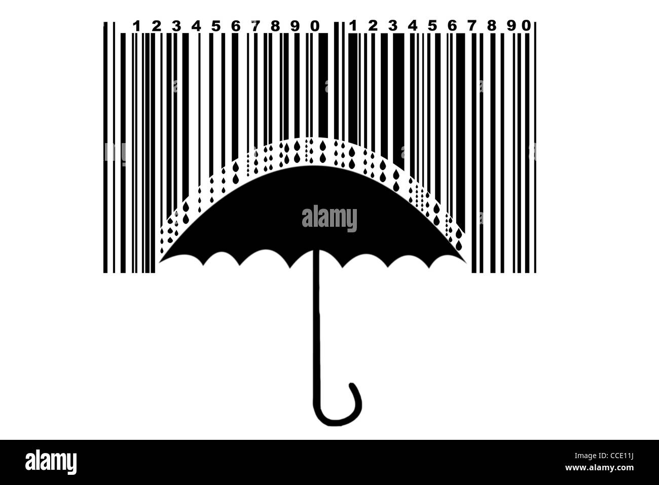 Parapluie et code à barres, la protection des prix élevé Banque D'Images