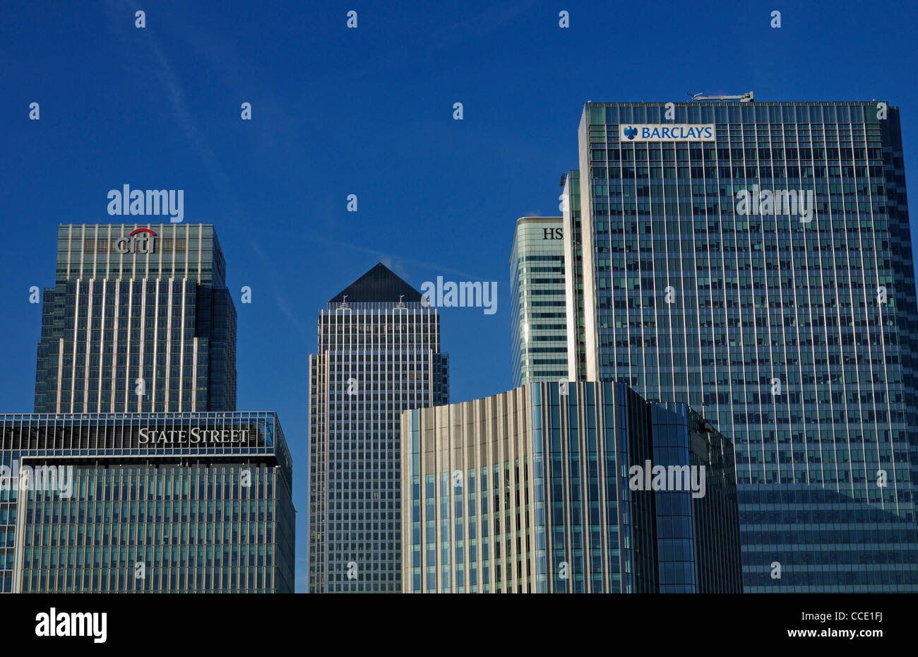 Offres et Canary Wharf à partir de l'Est, Londres, Royaume-Uni Banque D'Images