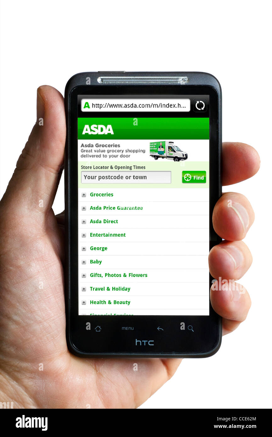 Achat en ligne à l'ASDA sur un smartphone HTC Banque D'Images