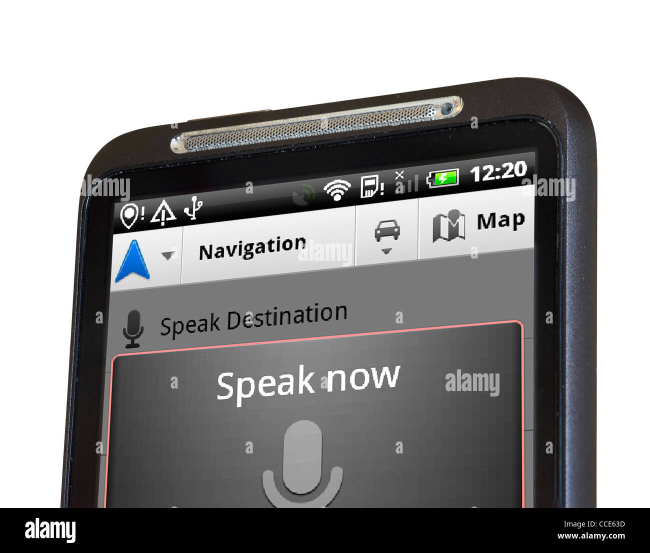 La reconnaissance vocale sur Google Maps Navigation avec un smartphone HTC Banque D'Images