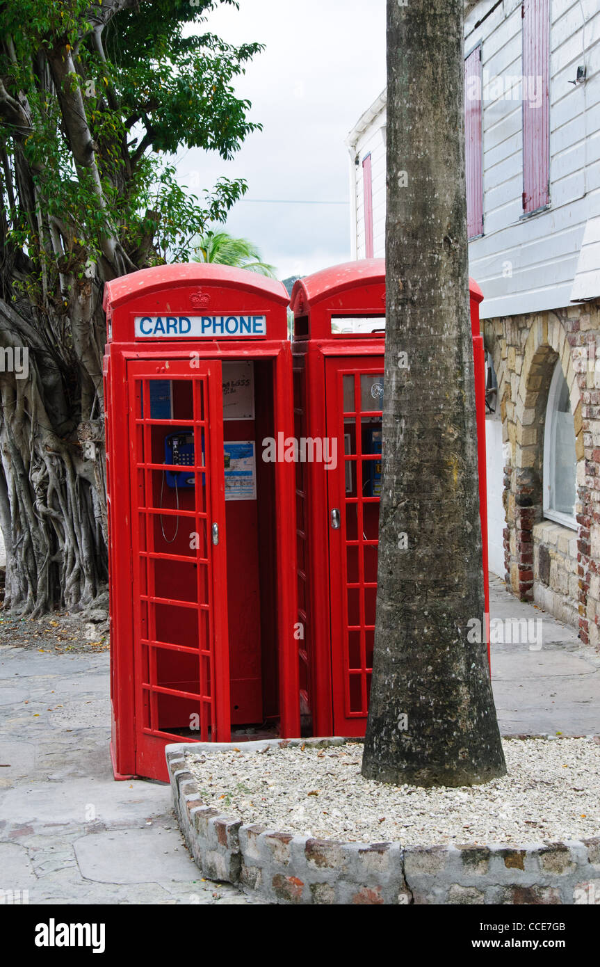 Téléphone rouge boîtes, Redcliffe Quay, St John's, Antigua Banque D'Images