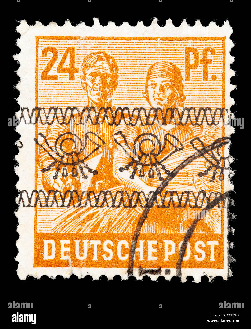 Timbreposte Deutsche Post, 1948, sur bande Posthorn 24 Pfennig, estampillé Photo Stock Alamy