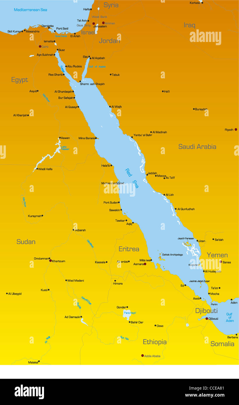 Carte des couleurs de vecteur de la région de la Mer Rouge Photo Stock
