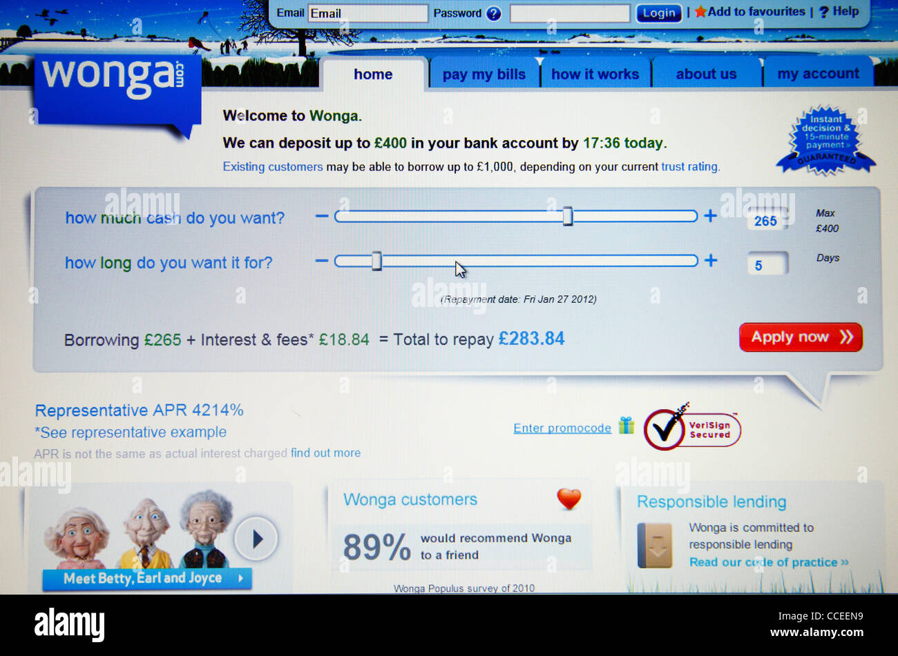 Prêts sur salaire Wonga.com company. Banque D'Images