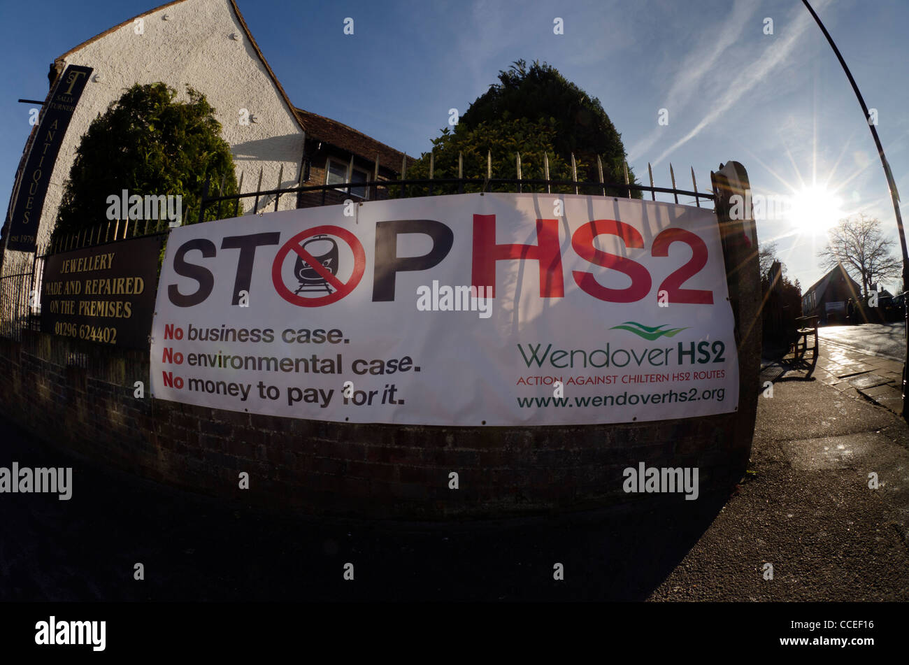 Stop HS2 campagne de protestation à Wendover bannière Bucks UK Banque D'Images