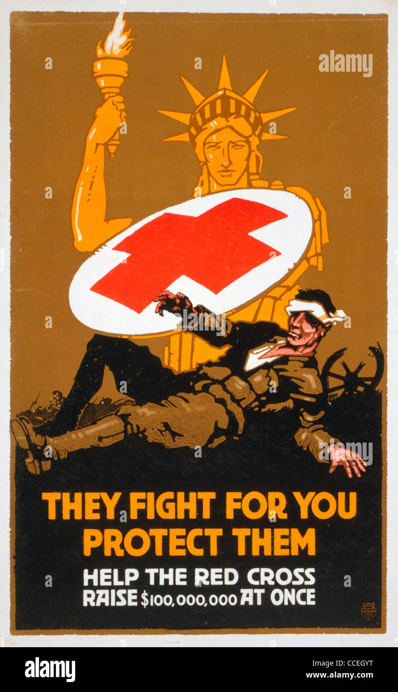 Ils se battent pour vous aider à les protéger - la Croix-Rouge sensibiliser 100 000 000 $ à la fois - la Première Guerre mondiale affiche - 1917 Banque D'Images