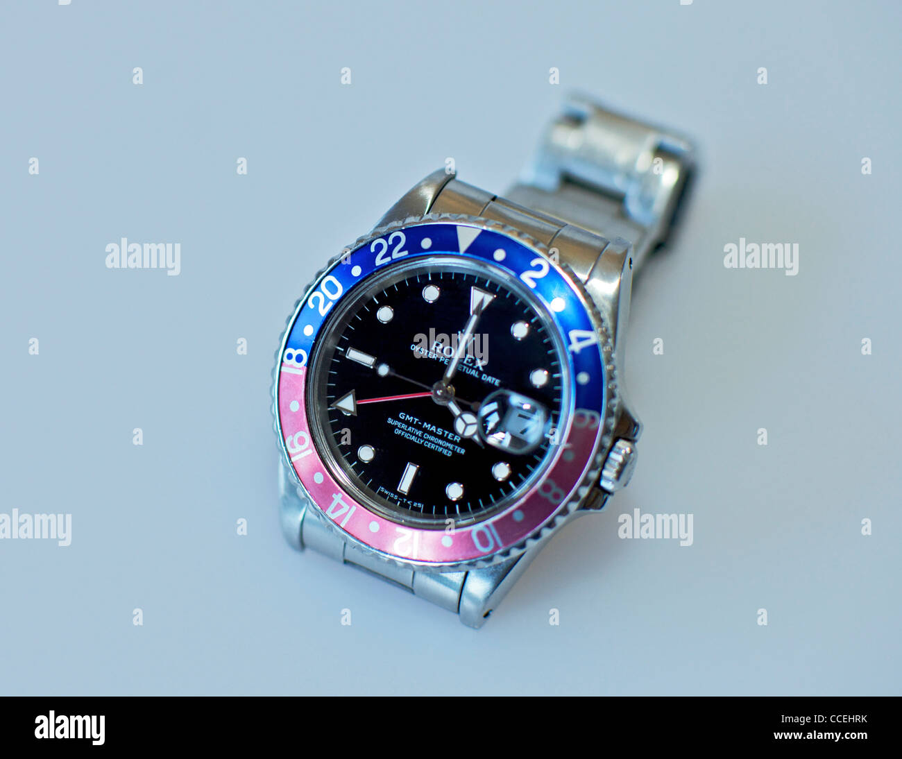 Modèle chronographe Rolex GMT Master 16700 circa 1991 avec cadran de Pepsi Banque D'Images