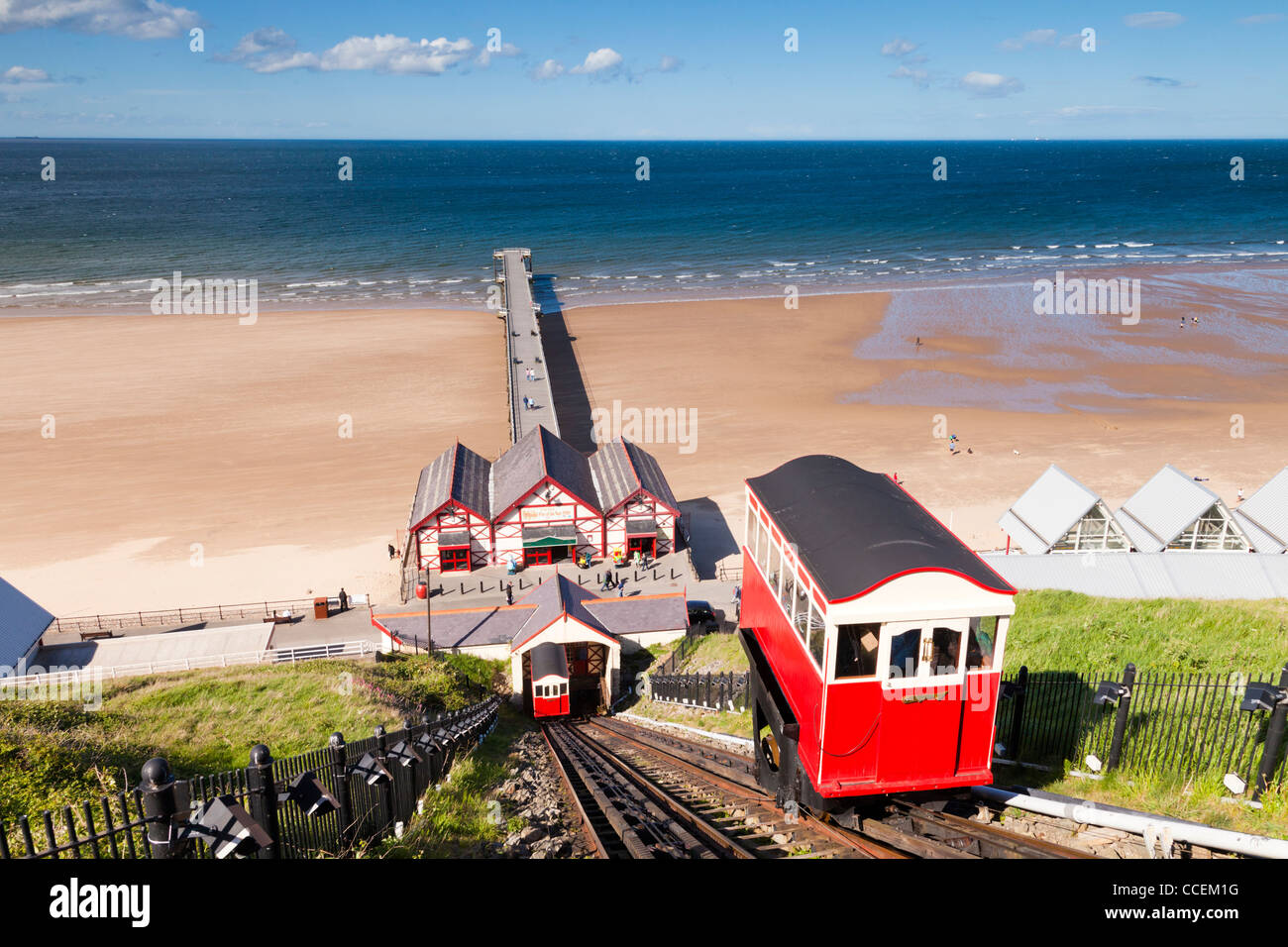 Cliff railway, Sawai madhopur, Redcar and Cleveland, en Angleterre. Banque D'Images