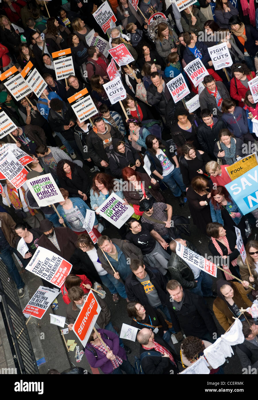 Un coup de frais généraux de manifestants à le Trades Union Congress (TUC) rallye Londres 2011 Banque D'Images