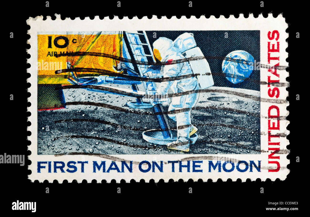 Timbre-poste : United States, 10C, premier homme sur la Lune, 1969, estampillé Banque D'Images