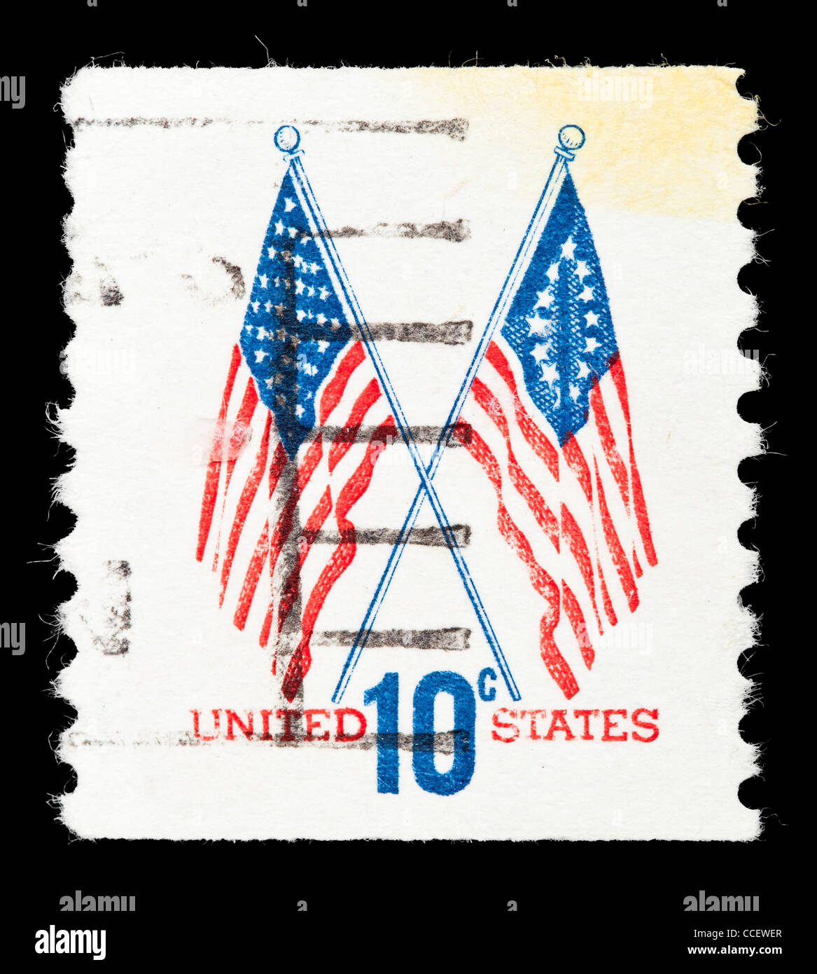 Timbre-poste : United States, 50 étoiles et 13 étoiles drapeaux, 10 100, 1973, estampillé, perforé verticalement Banque D'Images