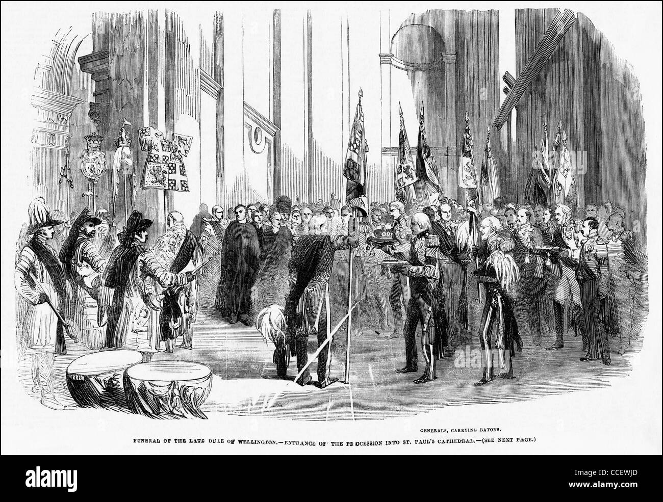 La gravure de l'époque victorienne circa 1852 Funérailles du duc de Wellington à la Cathédrale St Paul London England UK Banque D'Images