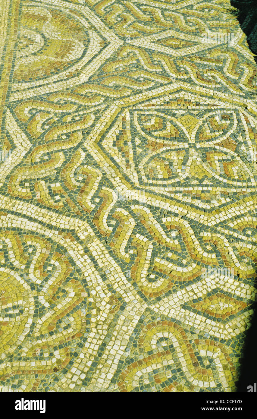 Carreaux de mosaïque à des ruines romaines de Sufetula, qui contiennent certains des mieux conservés des temples du Forum en Tunisie Banque D'Images