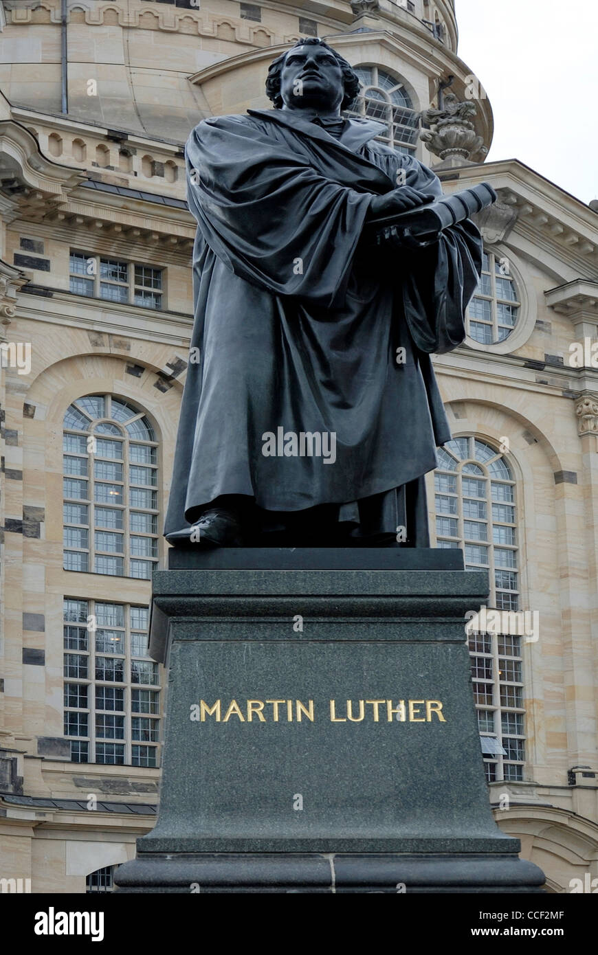 Martin Luther memorial en face de l'église de Notre-Dame de Dresde. Banque D'Images